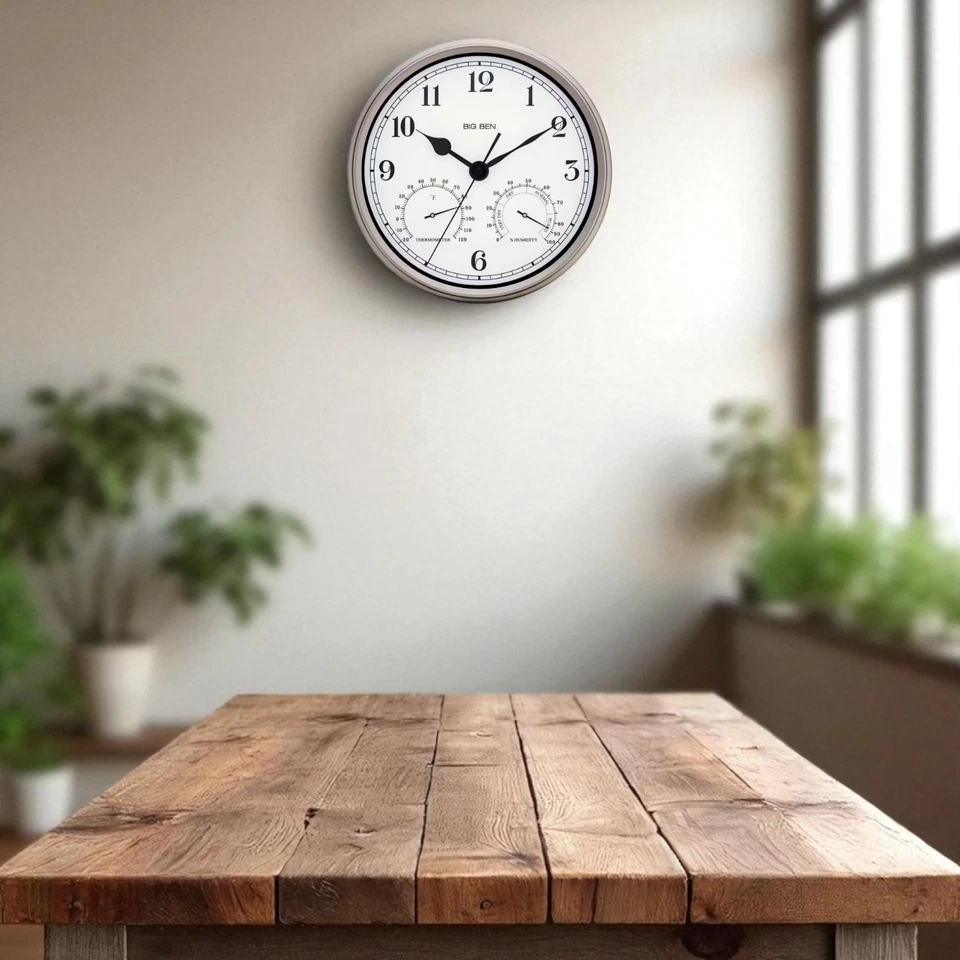 Westclox Outdoor Wall Clock Silver Finish 12 in. Round Metal Frame Thermometer - Image 4 of 4