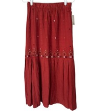 Boho Tiered Maxi Skirt NWT Nurture Westbound Fall Orange Embroidered Sz S