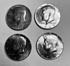 1966P 1967P 1968D 1969D Kennedy Half Dollars 40% Silver - 4 Coin Set