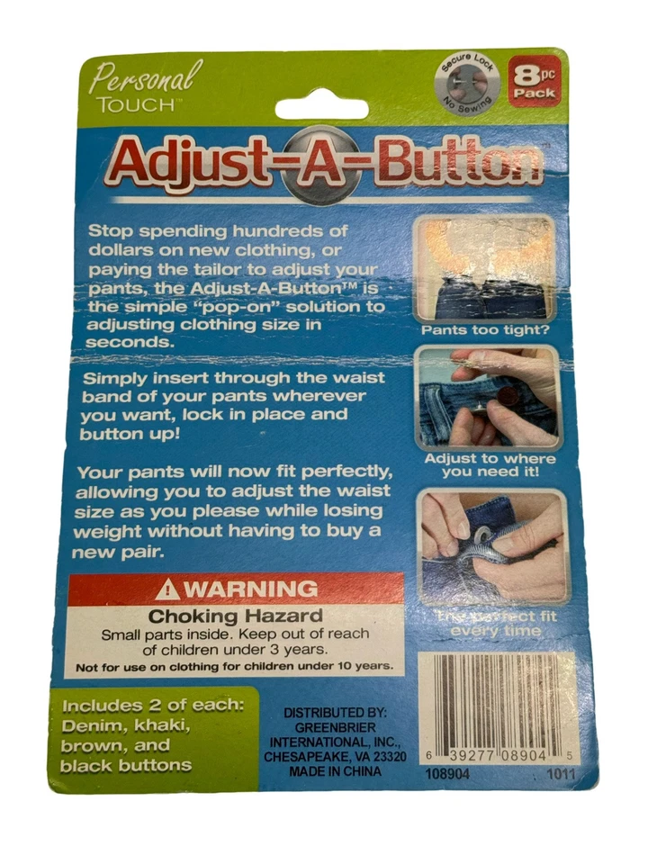 Adjust A Button 8 Buttons for Men & Women's Jeans To Adjust Fit New In Package - Image 2 of 2