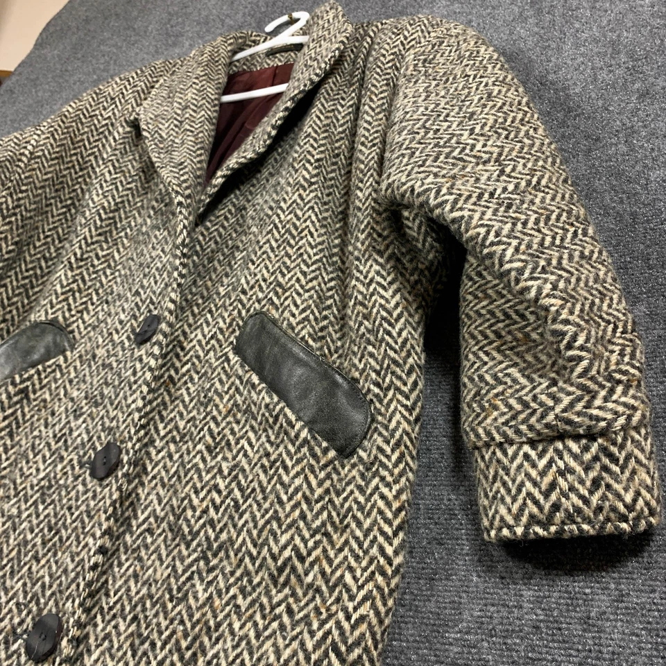 Abrigo Donnybrook Vintage Mujer Mediano Marrón Negro Lana Espiga Hecho en EE. UU. Años 80 Foto 3 de 4