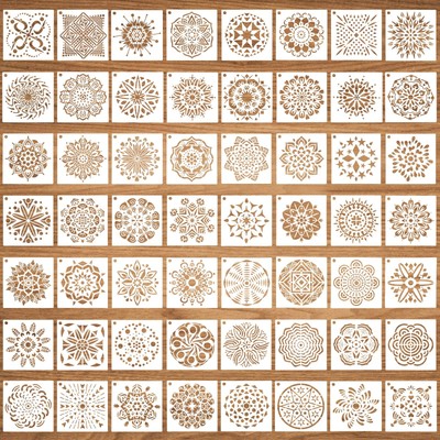 56 Pack (3.6x3.6 inch) Stencils for Painting, 3.6 inches x inches, White 