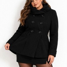 VTG Y2K Black Wool Blend Peacoat Size 20 Funnel Neck Mall Goth Downtown Girl