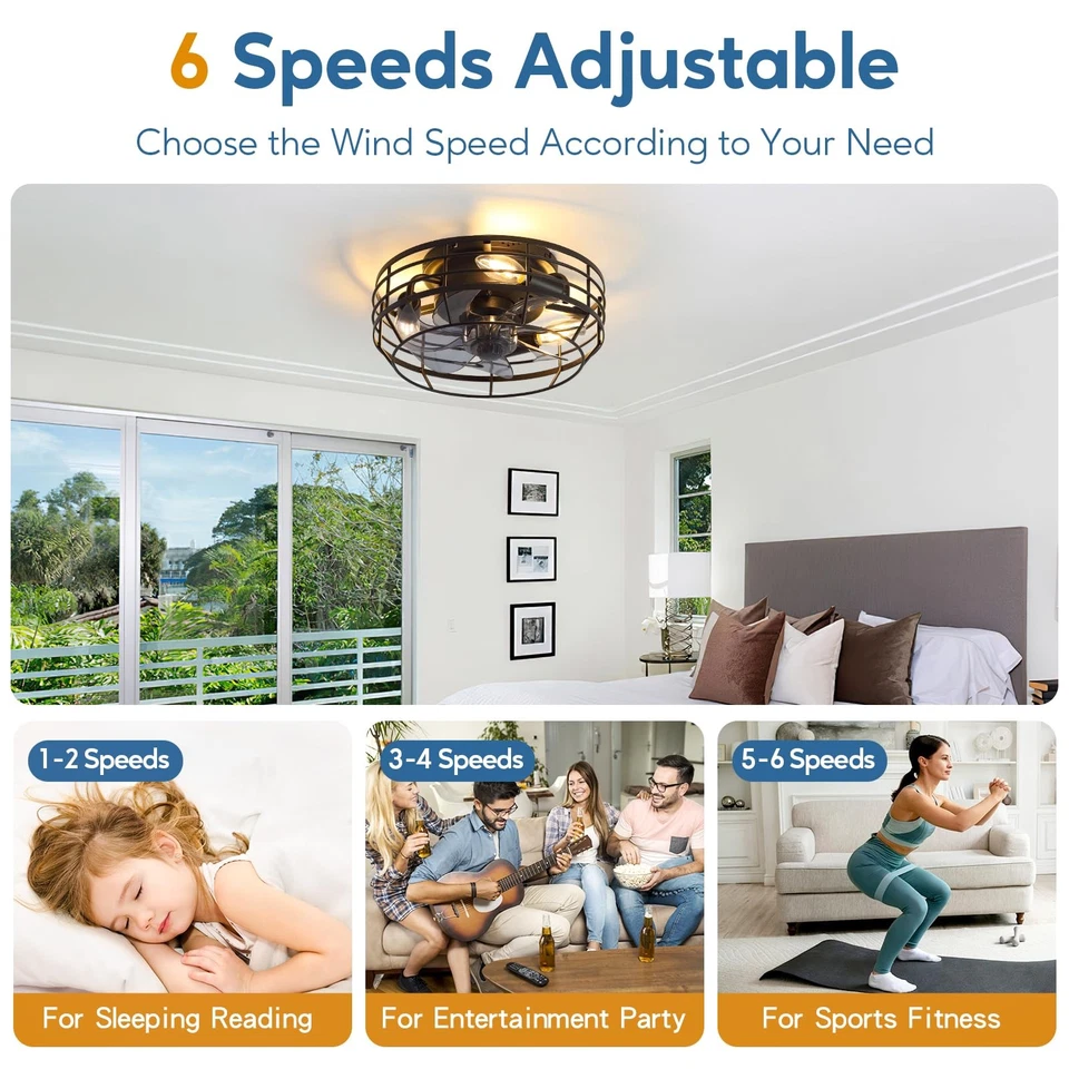 Farmhouse Caged Ceiling Fan with Light, Bladeless Flush Mount Fan Lights Ceil... - Image 4 of 4