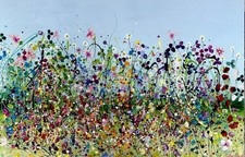 CONTEMPORARY ABSTRACT ACRYLIC FLORAL PAINTING On Large 90 x 60cm Canvas OOAK