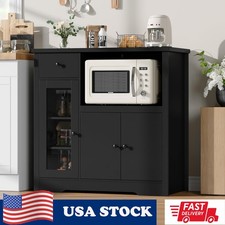 Kitchen Microwave Cabinet with Storage and Drawers, Modern Small Buffet Cabinet
