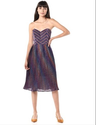 NEW the Population Rosalie Metallic Stripe Party Dress XXS
