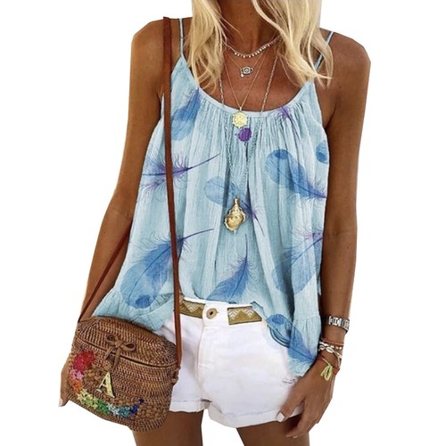 Women Vest Tops Sleeveless Strappy Flared Tees Soft Breathable Plus Size Tees US - Picture 5 of 18