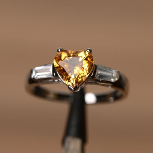 natural citrine ring heart cut engagement ring November Birthstone ring for her