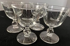 Libbey Rock Sharpe Starglow #8900 Cut #3003 Stem Champagne Sherbet Set of 4