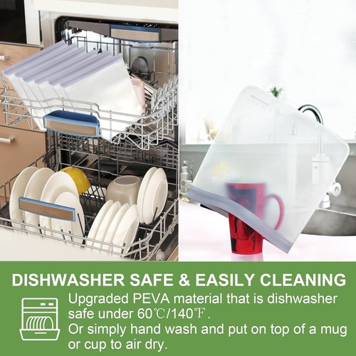 Sacchetti di immagazzinaggio riutilizzabili lavabili in lavastoviglie 12 pezzi - 5 sacchetti per panini, 5 snack e 2 galloni - Foto 6 di 10