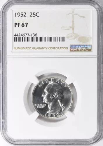1952 Washington Silver Quarter NGC Proof-67 Beautiful Coin Philadelphia Mint