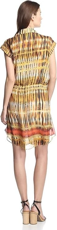 Da-Nang 衬衫连衣裙女式 L 纽扣丝绸雪纺 Demeter 条纹懒人内衬 — 第 2/4 张图片