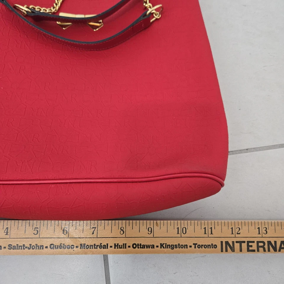Bolso de Hombro Nina Ricci Doble Cadena PVC Rojo Dorado Arco Bolso Logo Foto 4 de 4