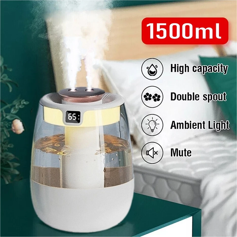 1500ml Humidifiers for Bedroom Large Room Office Cool Mist Air Humidifier New - Image 2 of 4