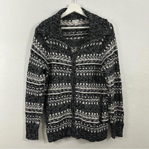 L.L Bean Women’s Nordic Stripe Pattern Full Zip Gray Jacket Size M ...