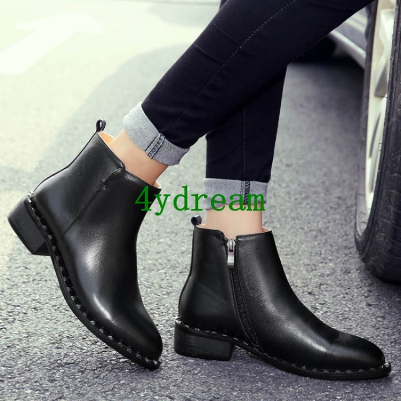 Women British Style Leather Ankle Boots Flats Round Toe Oxfords Punk Shoes Boots Women British Style Leather Ankle Boots Flats Round Toe Oxfords Punk Shoes Boots