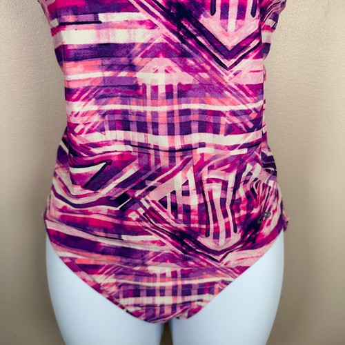 Champion Swimsuit Medium 8-10 One Piece Bathing Suit Purple Pink White Womens - Picture 9 of 10