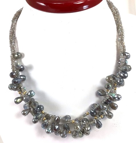 3 strands Natural LabradoriteTeardop With 14k Gold Clasp Necklace* - Picture 2 of 7