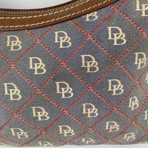 Dooney & Bourke Blue Red Brown Canvas Leather Hobo Handbag Bag - Picture 6 of 19
