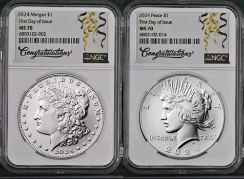 2024 Morgan & Peace Silver Dollar Uncirculated NGC MS70 First Day Issue FDI %
