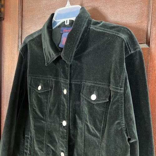 Denim & Co. Velvet Trucker Style Black Jacket Women's Medium Cotton Spandex - Picture 2 of 17