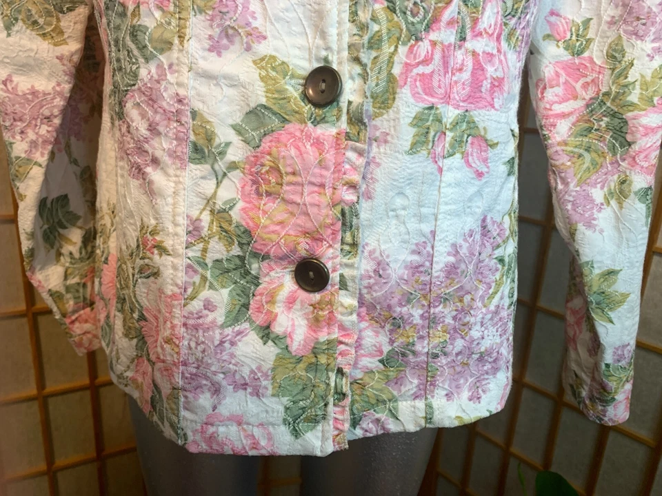 Chaqueta Blazer ANALOGY Blanca Floral Botón Frontal * Talla XL Foto 4 de 4