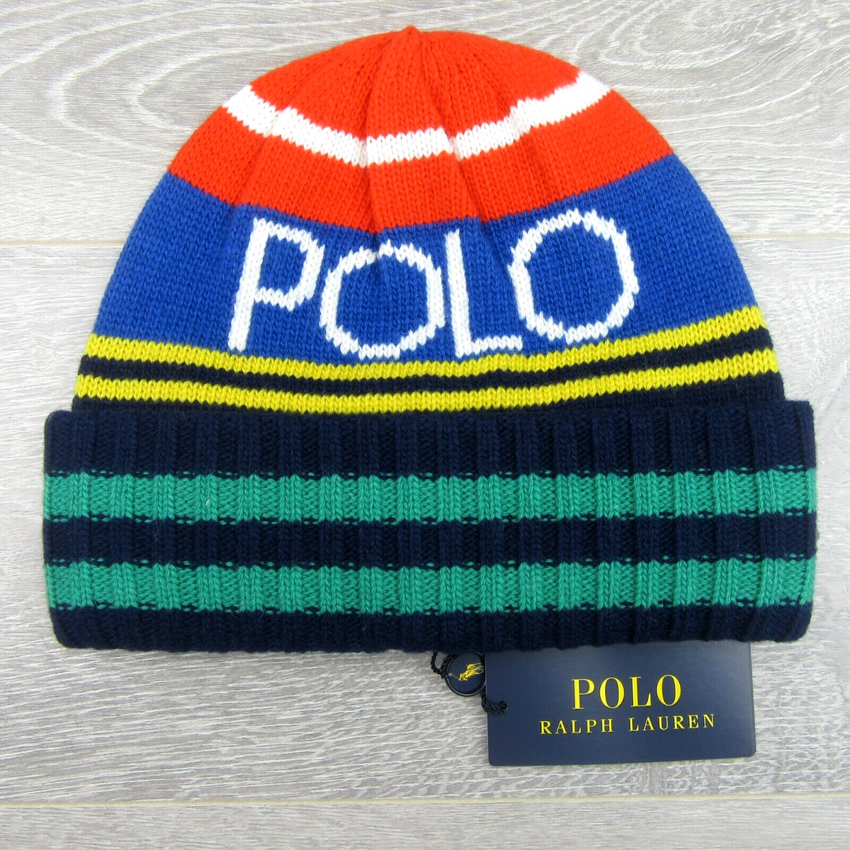 Polo Ralph Lauren Logo Striped Wool-Blend Beanie One Size Multi