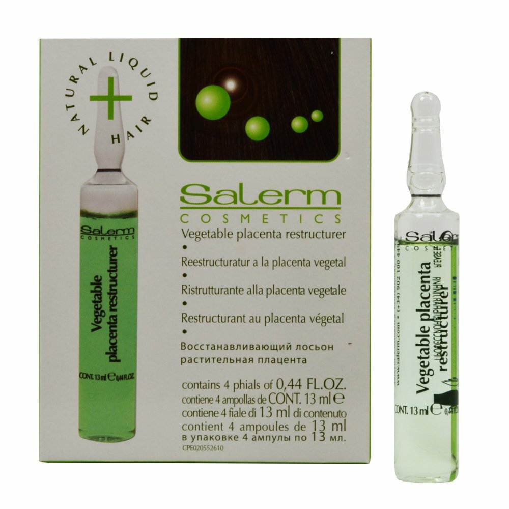 Salerm Vegetable Placenta Hair Restructurer [4 ампулы по 0,44 унции / 13 мл]