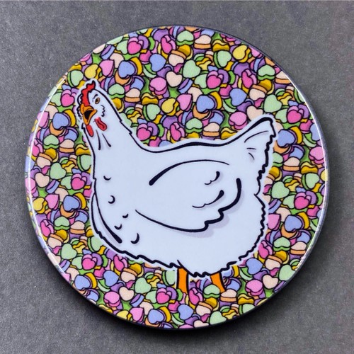 Chicken Valentine's Day Candy Pinback Button Badge Handmade Art Gift 2.25" - Picture 9 of 16