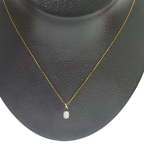 1.36Ct Created Opal & Blue Diamond Pendant Necklace in 14KGold with BoxChain - Picture 12 of 27