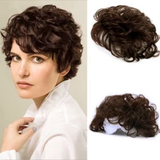 Fluffy Natural Brown Curly Mono Human Hair Clip in Topper Hair Piece For Women