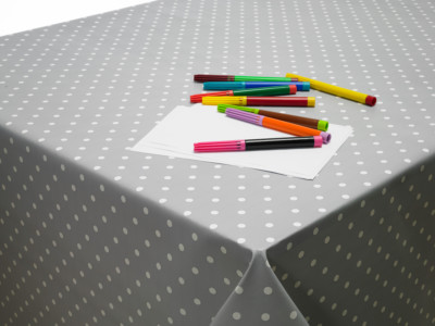  Graue kleine gepunktete Tischdecke PVC Vinyl abwischbare Tischdecke mehrere Größen