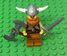 Lego Viking Warrior Mini Figure With Flat Silver Greatsword And Axe Weapon