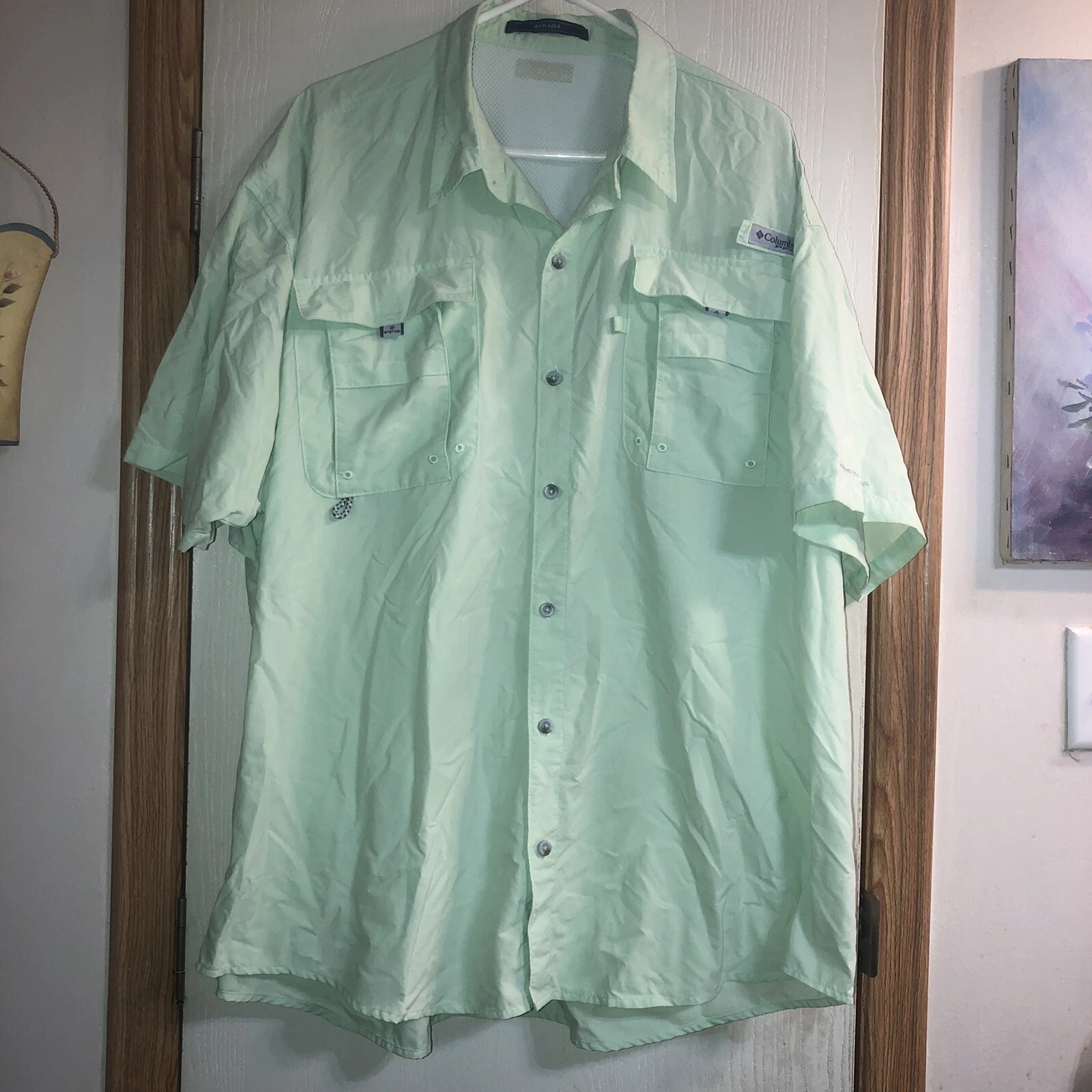 Columbia PFG Bahama Vented Fishing Shirt 2XL Mint Light Green Mens Omni Shade