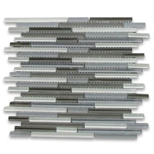 A79001 Glass Mosaic Tile Grey Blends Glass Modern Random Linear Brick Tile