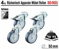 Rückenloch Möbelrollen Apparate Lenk Rollen 4 x Ø 50 mm Br-Le BS-Rollen Germany