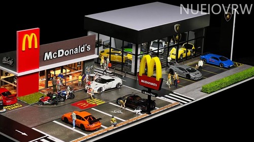 Diorama 1/64 modellino auto garage illuminazione led città parcheggio sfondo scena modello - Foto 20 di 30