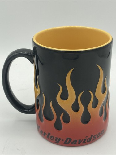 Harley Davidson Motorcycles Mug 3D Raised Flames Black Orange Coffee Cup 2002 - Picture 2 of 5