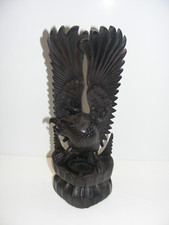 Vintage Hand Carved One Piece Dark Wood 14" Tall Eagle 1-a