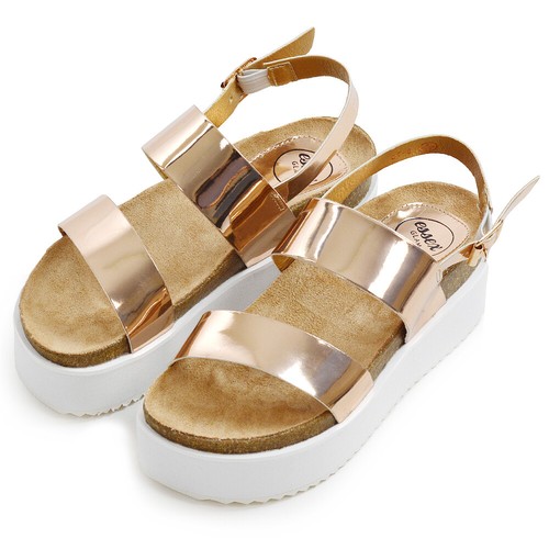Sandalias de cuña con plataforma de tacón bajo para mujer Zapatos gruesos planos con tiras Talla 3-8 - Imagen 14 de 38