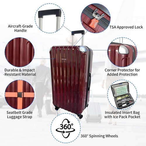 Wine Suitcase for Airplanes 12 Bottle Wine Suitcase TSA Lock Ice Pocket Burgundy - Picture 5 of 9