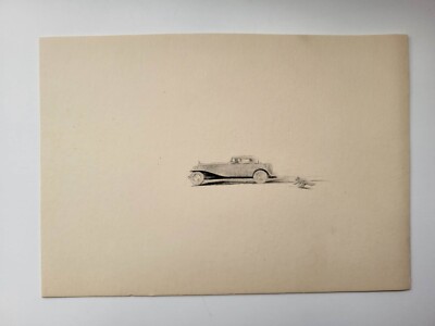 Antique Leicestershire Drawing Sketch Print 1935 Car Driving Past a Fox Scene
