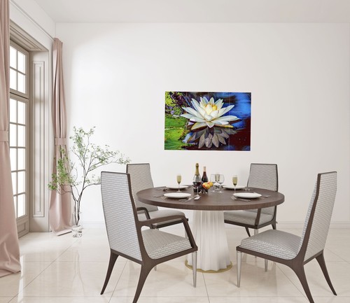 Panel cerámico mosaico de una flor de loto pintura azulejo salpicadero - Imagen 2 de 7