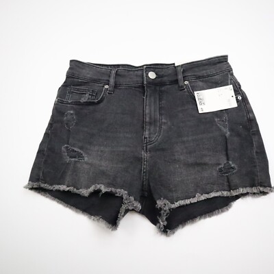 NWT H&M Womens Shorts Size US Washed Black Mid Rise Zip