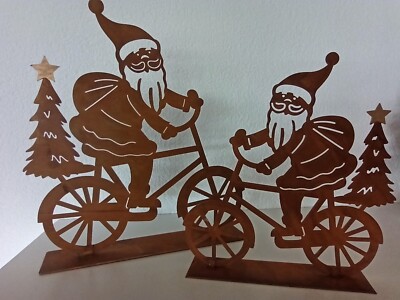 Nikolaus Metall Rost Mit Fahrrad Zum Aufstellen Niko Santa Claus Weihnachtsmann Ebay