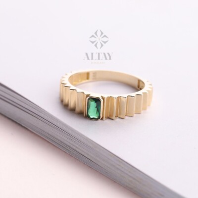 14K Gold Geburtsstein Ring, Smaragd Edelstein Vintage Gold Vorsteckring, zierlich