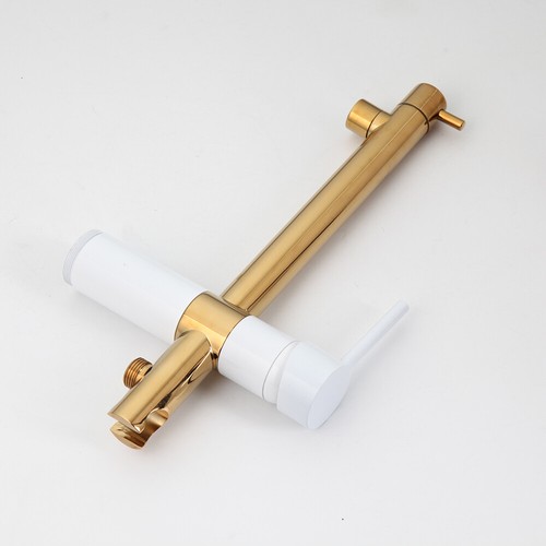 Kit de grifo de ducha de mano de relleno de bañera de oro blanco montado en el piso - Imagen 5 de 12