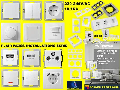 FLAIR weiß Steckdosen-Serie⚡McPower Schalter Taster Rahmen Dimmer USB Unterputz