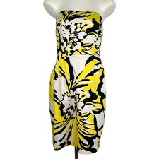 Express Design Studio Strapless Dress Pockets Black Yellow Floral Women's Sz 6
